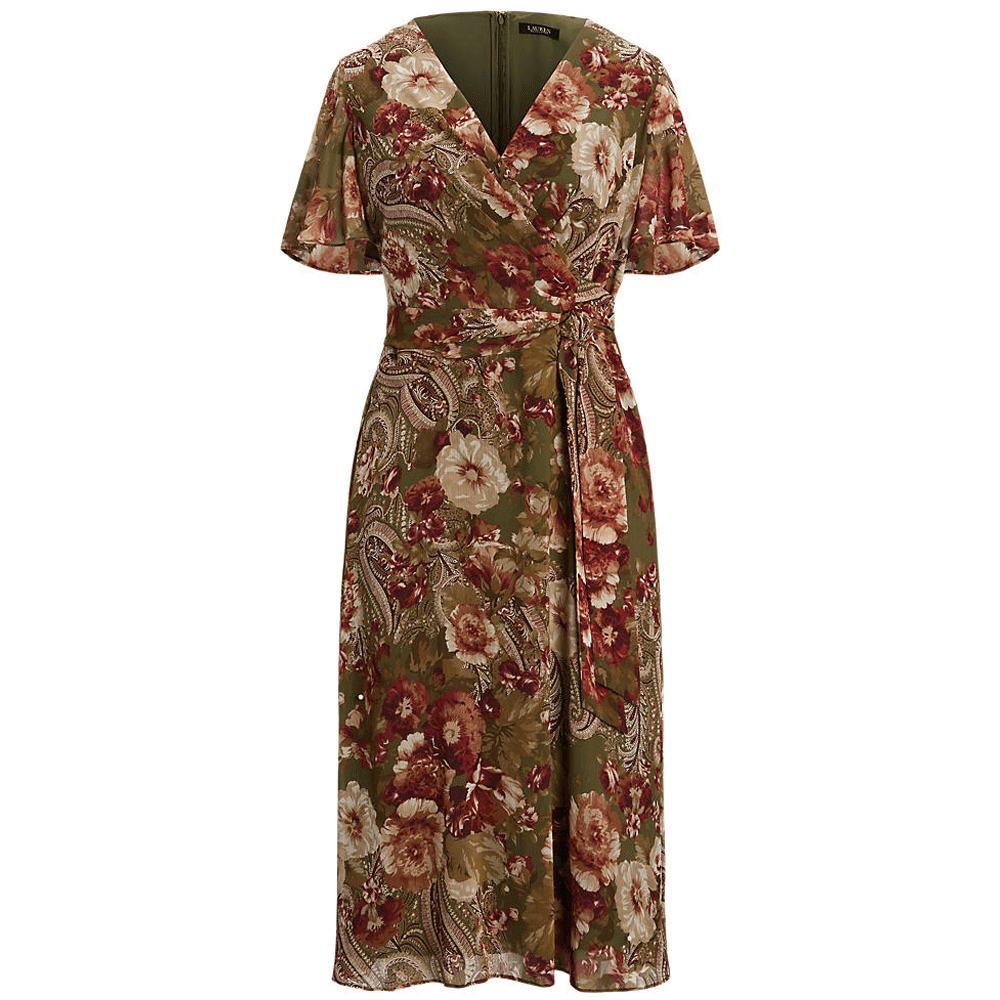 Lauren Ralph Lauren Floral Belted Crinkle Georgette Dress